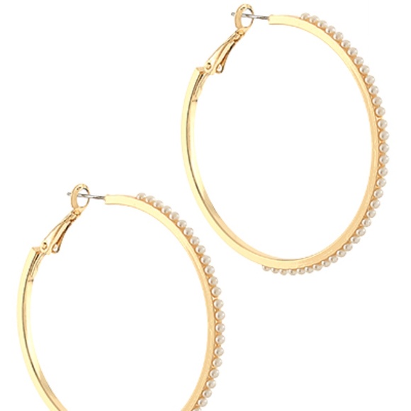 50mm Dotted Pearl Hoops - Picture 2 of 2